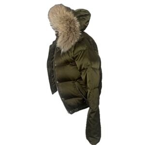 Andrew Marc Real Fur Trim Hooded Winter Puffer Vest 2 In 1 Jacket Women XS Green